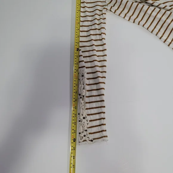 Free People Women's Size M Top White & Brown Striped - Picture 9 of 13